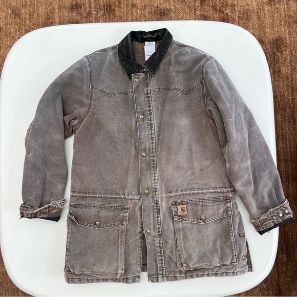 THRASHED VINTAGE - Carhartt Jacket Fleece lined large XL mens - Picture 1 of 13